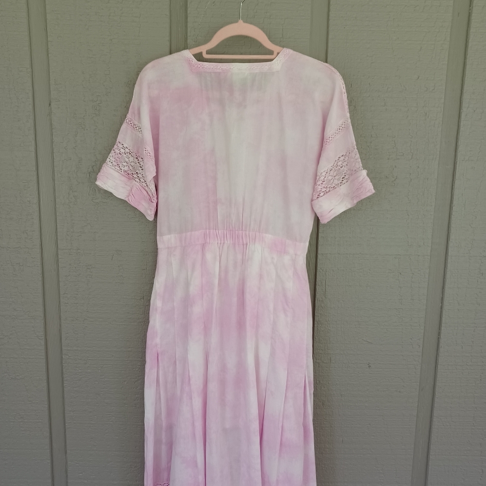 LoveShackFancy Edie Dress Size XS Women Feminine Cotton Tie Dye In Peony Pink - Picture 6 of 16